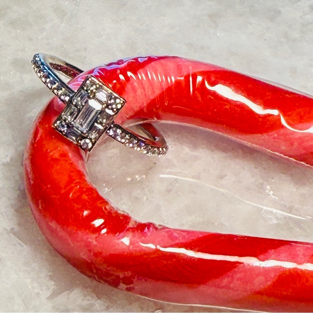 Pandora Silver Sparkling Rectangle Ring - image 5